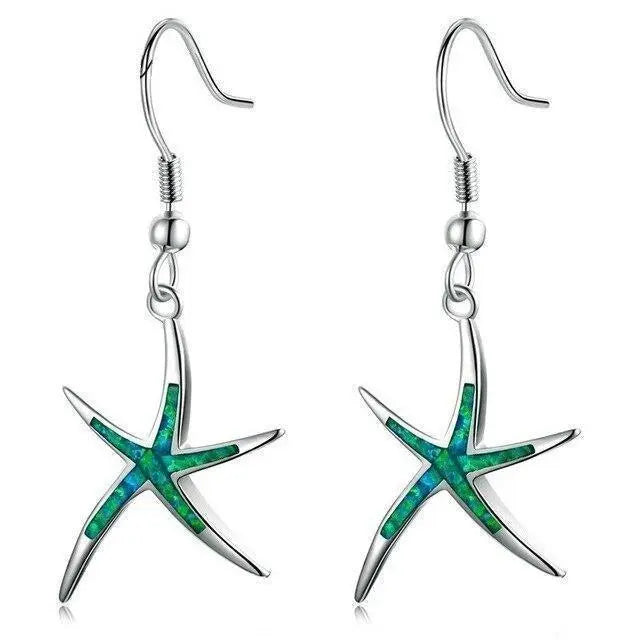 Starfish earrings made of opal and silver 3