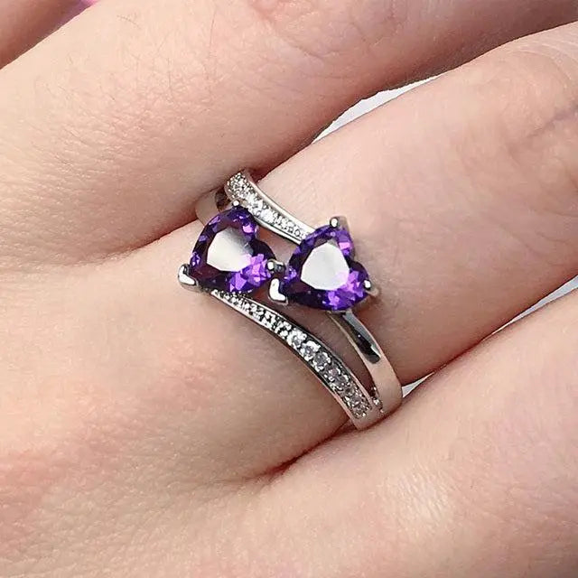 Stylish ring with purple crystal in silver 1