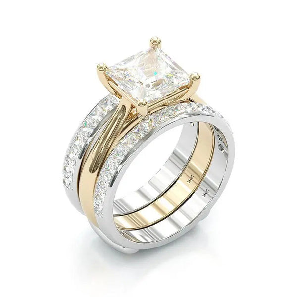 Timeless Princess Cut Bridal Ring Set – Gold & Sterling Silver 0
