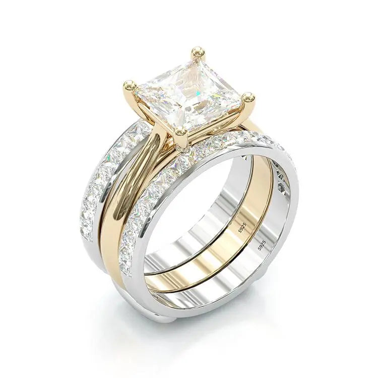 Timeless Princess Cut Bridal Ring Set – Gold & Sterling Silver 0