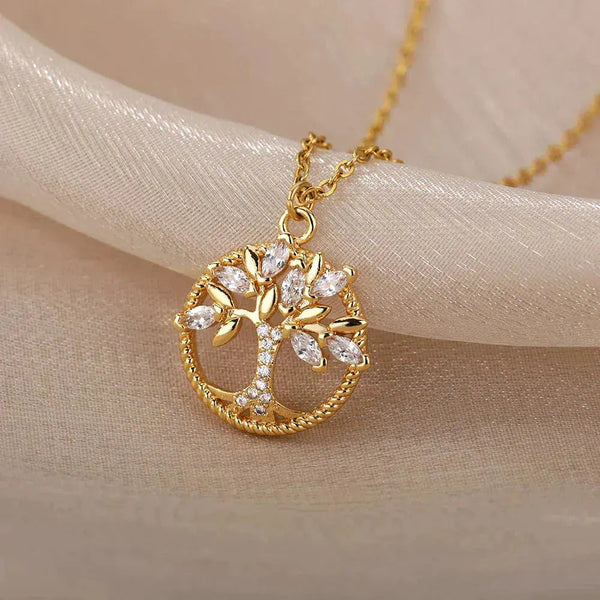 Tree of Life Necklace with Zirconia in Gold 0