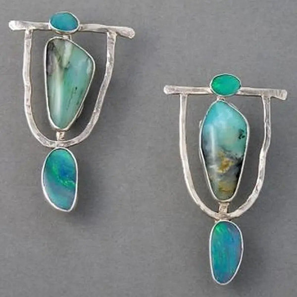Turquoise Earrings in Boho Silver 0