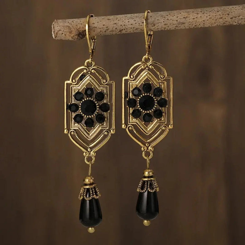 Vintage Black Gold-Plated Dangle Earrings 0