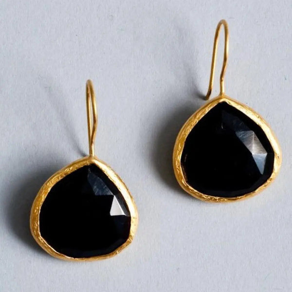 Vintage Black Stone Gold Earrings 0