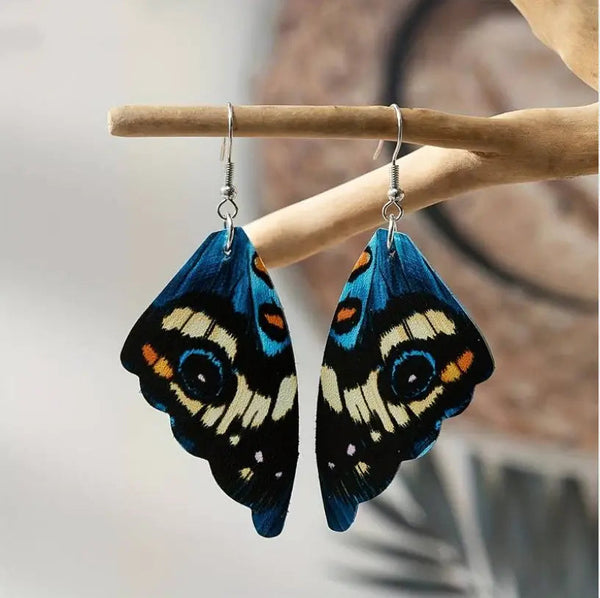 Vintage Blue Butterfly Wings Earrings 0