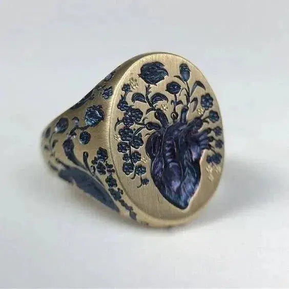 Vintage Blue Flower Gold Ring 0