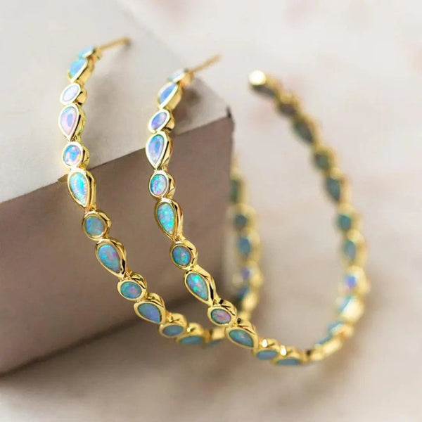 Vintage Blue Opal Gold Earrings 0