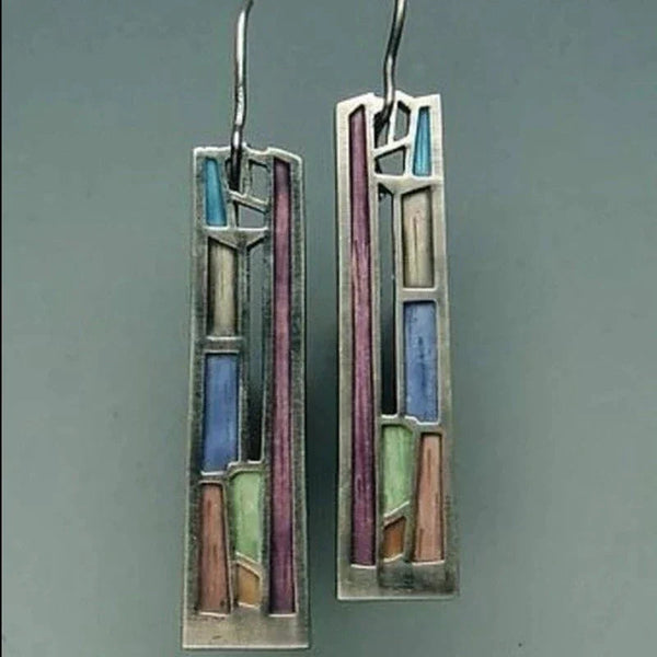 Vintage Colorful Silver Earrings 0