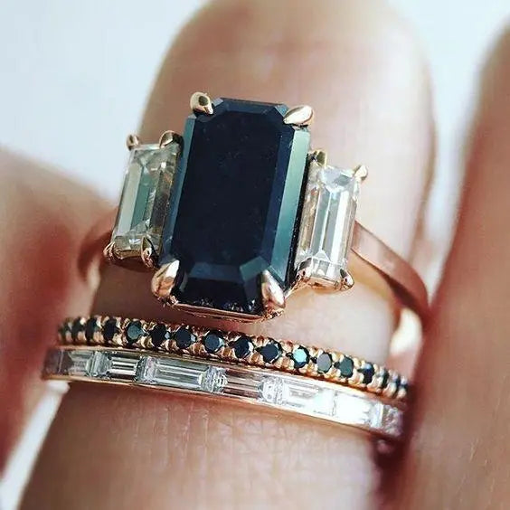 Vintage Dark Turquoise Zirconia Ring Set 0