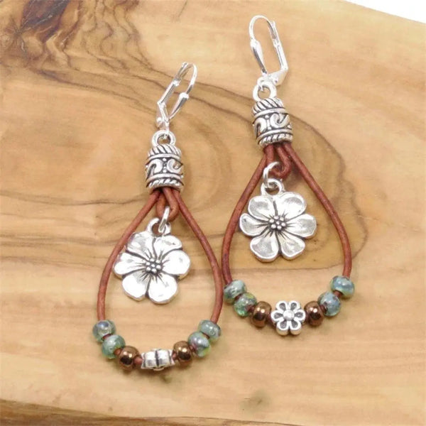 Vintage Floral Leather Earrings 0