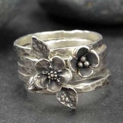 Vintage Flower Silver Layer Ring 0