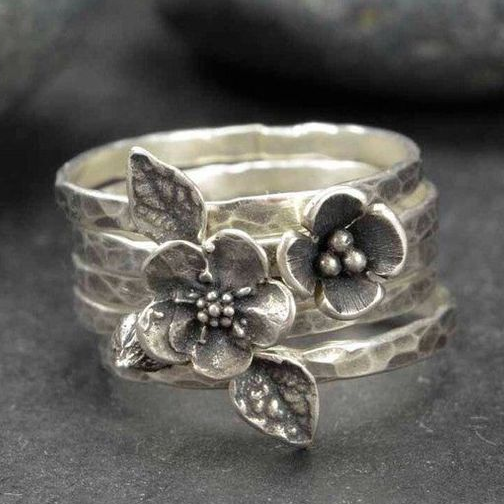 Vintage Flower Silver Layer Ring 0
