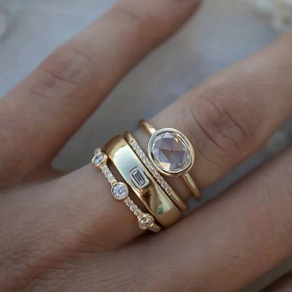 Vintage Gold & Zirconia Ring Set 0