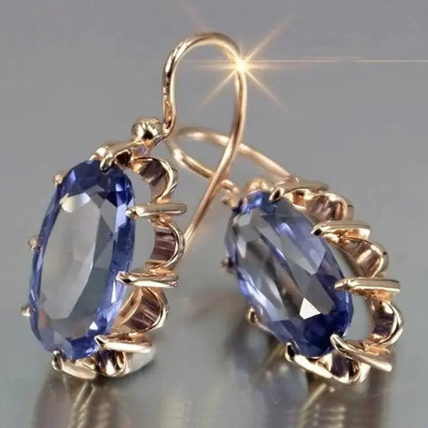 Vintage Golden Blue Crystal Earrings 0