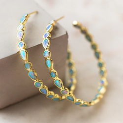 Vintage Golden Circle Opal Earrings 0