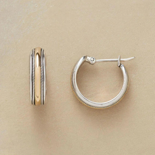 Vintage Golden Line Silver Hoop Earrings 0