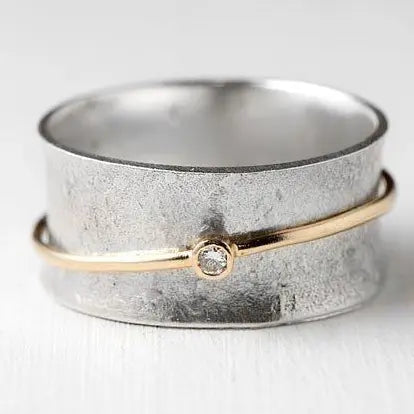 Vintage Golden Line Zirconia Silver Ring 0