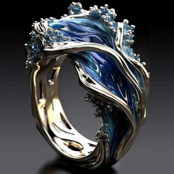 Vintage Golden Ocean Wavy Ring 0