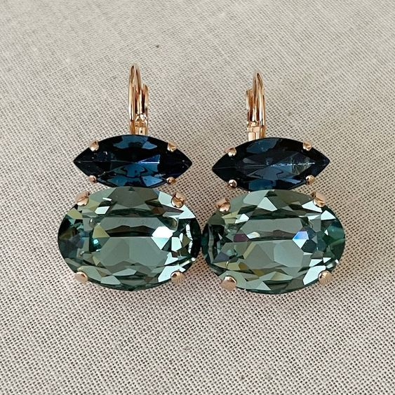 Vintage Green & Blue Glass Earrings 0