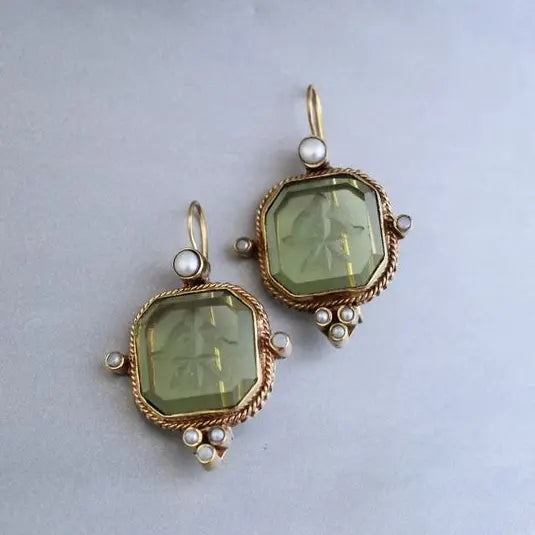 Vintage Green & Pearl Earrings 0