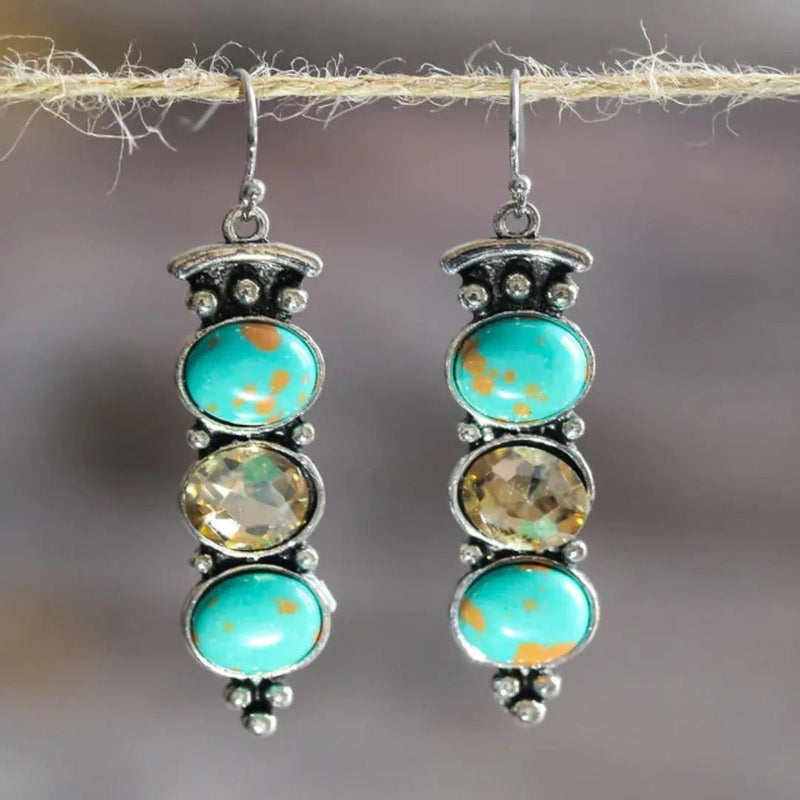 Vintage Natural Turquoise Dropped Earrings 0