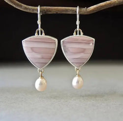 Vintage Pink Stone Pearl Earrings 0
