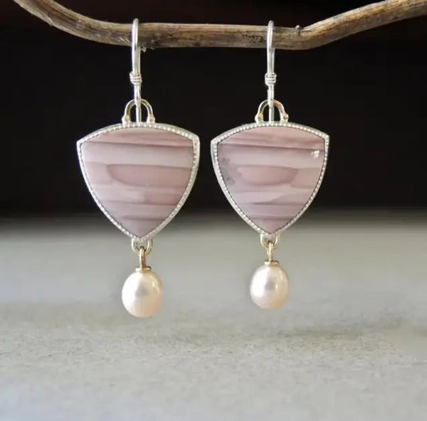Vintage Pink Stone Pearl Earrings 0