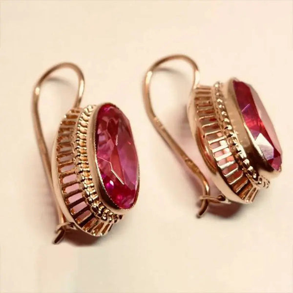 Vintage Red Crystal Rose Gold Earrings 0