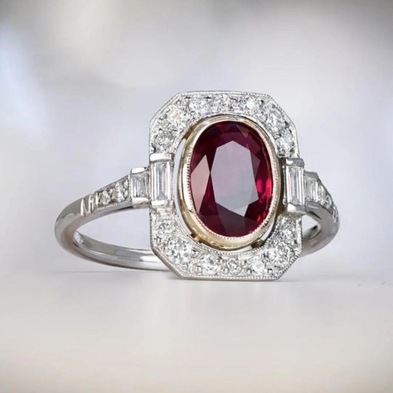 Vintage Red Zirconia Silver Ring 0
