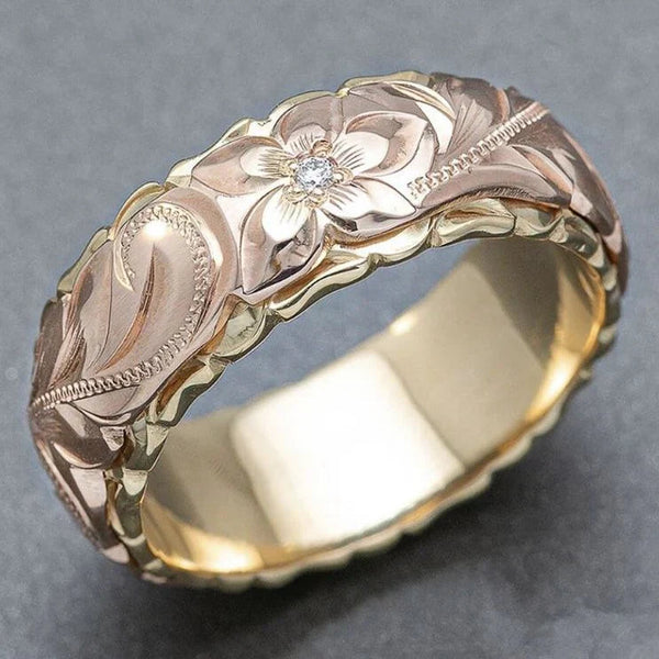 Vintage Rose Flower Gold Ring 0