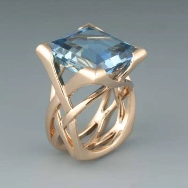 Vintage Rose Gold Blue Zirconia Ring 0