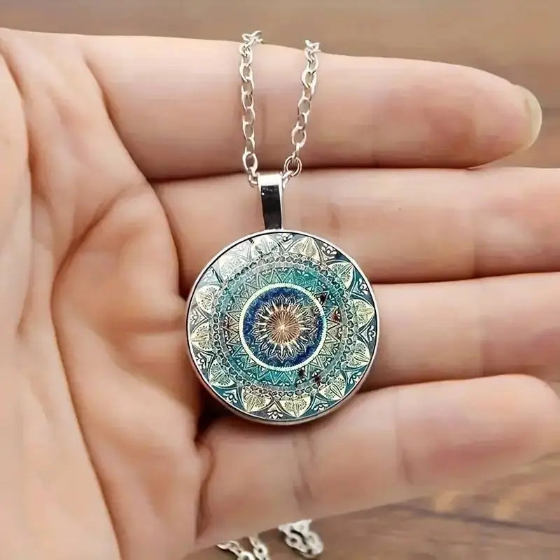 Vintage Rounded Blue Mandala Necklace 0