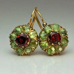 Vintage Rounded Green & Red Crystal Earrings 0
