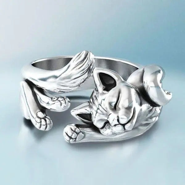 Vintage Silver Cat Ring 0