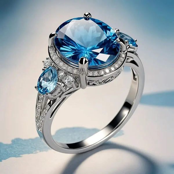 Vintage Silver Ring with Blue Crystal 0