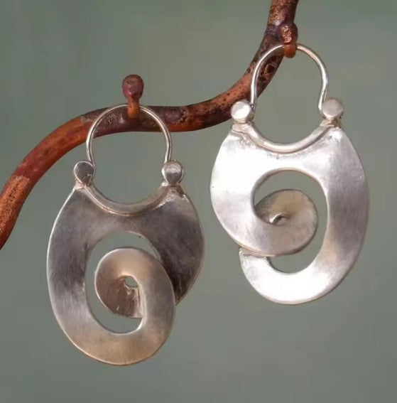 Vintage Spiral Dangle Silver Earrings 0