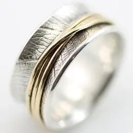 Vintage Thin Gold Line Silver Ring 0