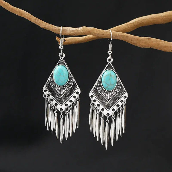 Vintage Turquoise Tassel Earrings 0