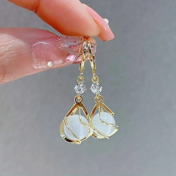 Vintage White Opal Drop Gold Earrings 0