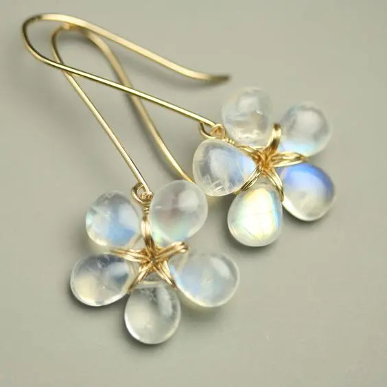 Vintage White Stone Flower Earrings 0