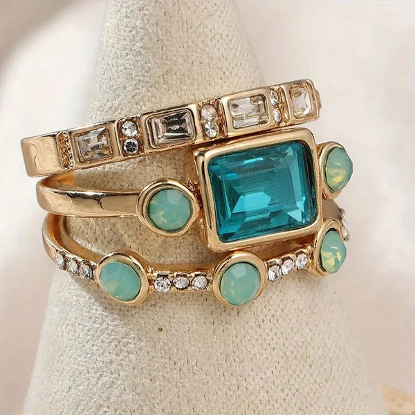 Vintage blue crystal ring set 0