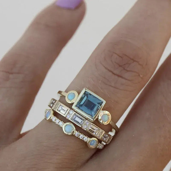 Vintage blue crystal ring set 1