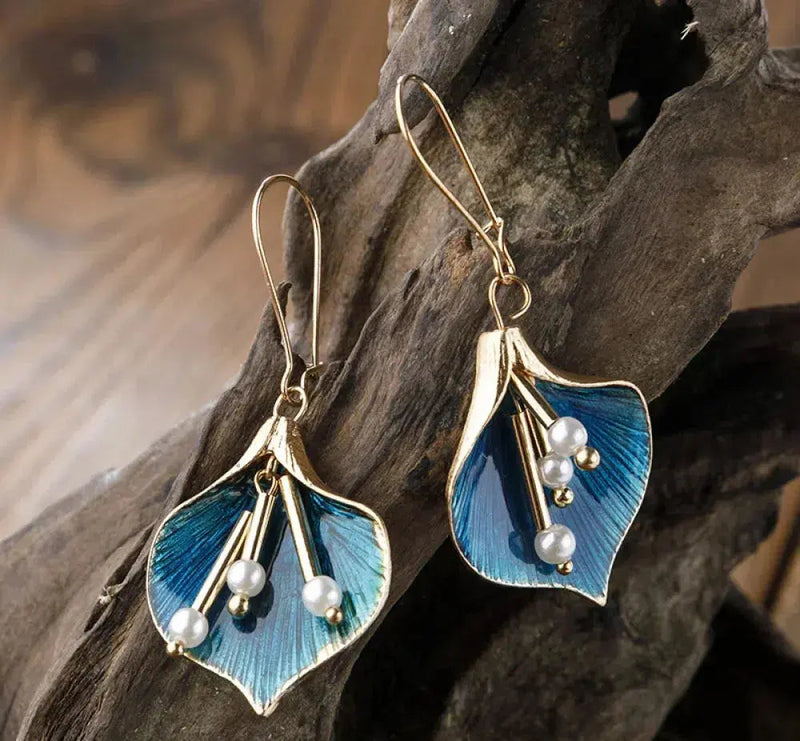 Vintage blue lotus silver earrings 0