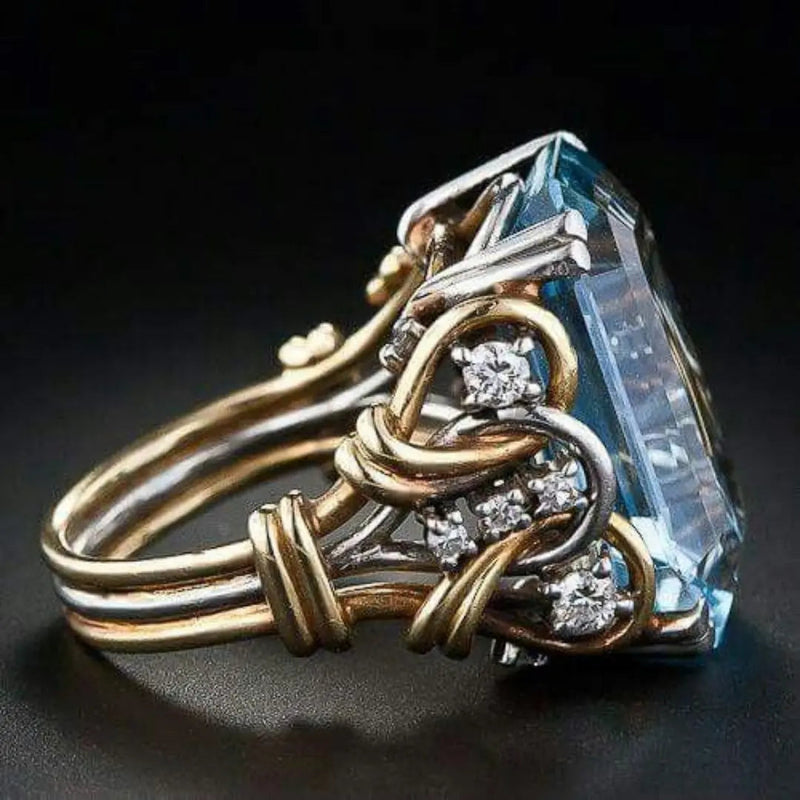 Vintage blue zirconia layered gold ring 0