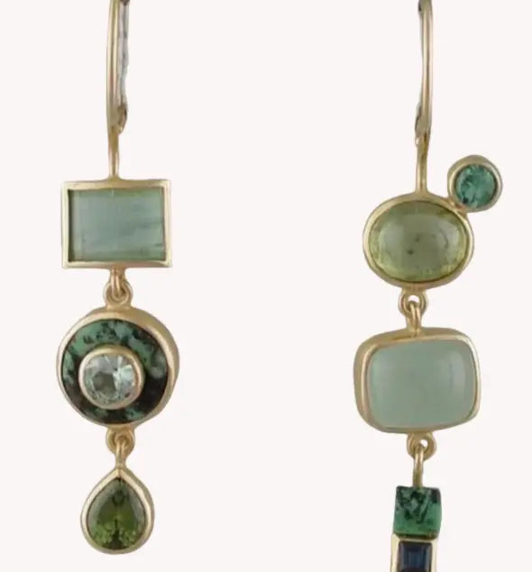 Vintage earrings with hanging green stones 0