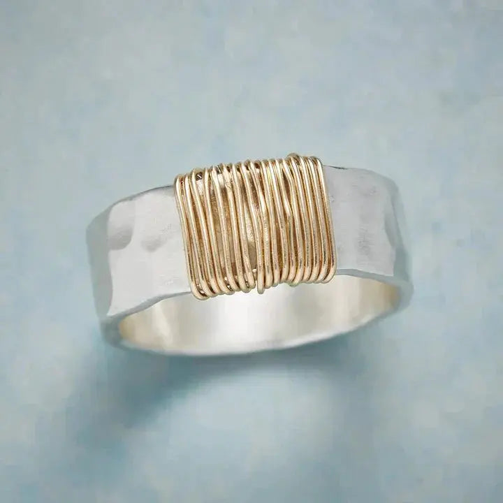 Vintage golden threads silver ring 0