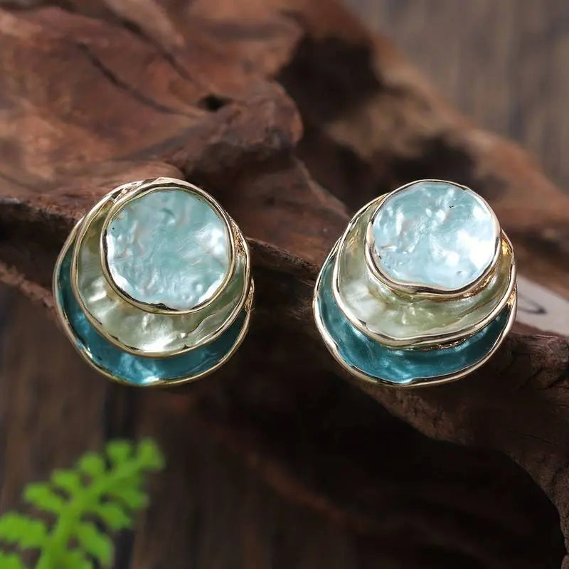 Vintage hand-painted multilayer round earrings 0