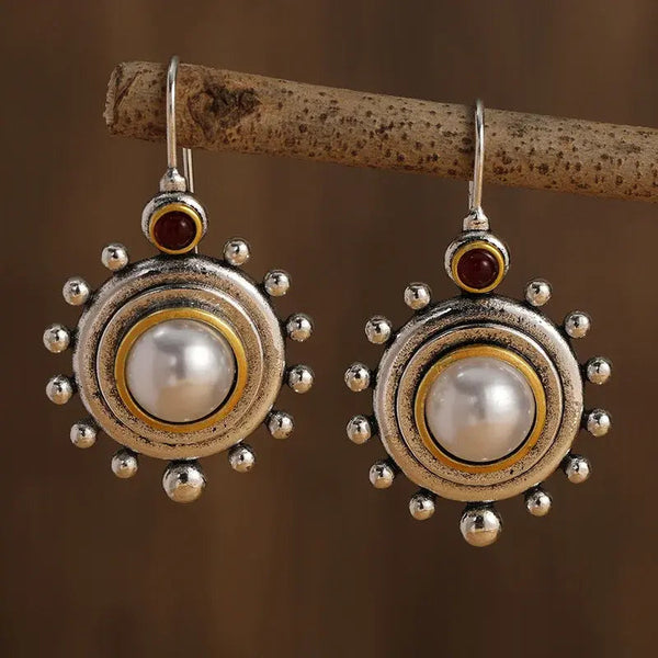 Vintage silver and gold inlaid pearl earrings 0