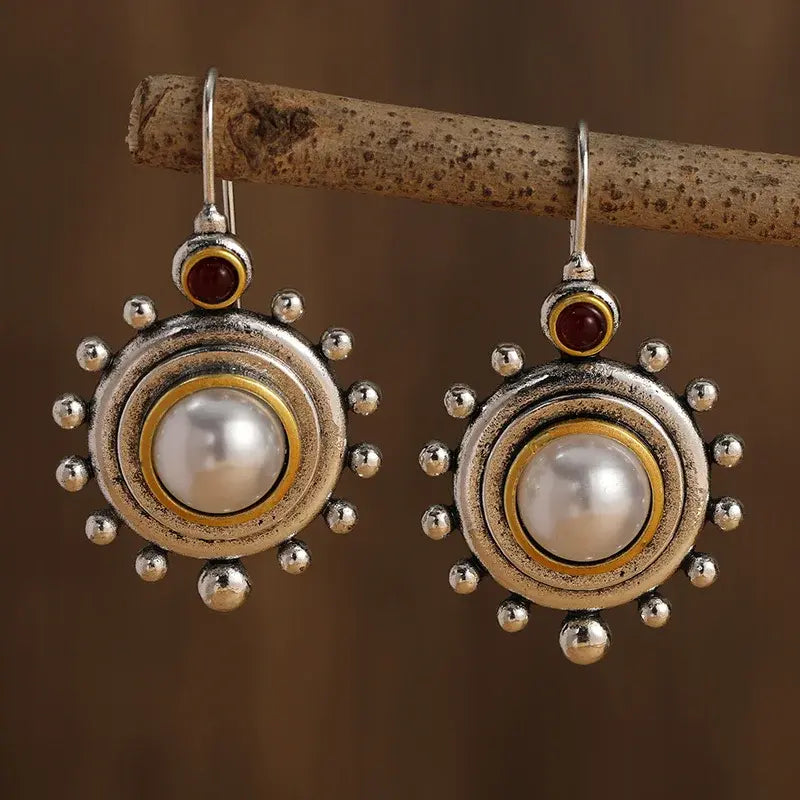 Vintage silver and gold inlaid pearl earrings 0