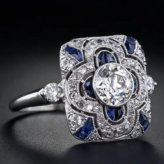Vintage silver ring with blue zirconia 0